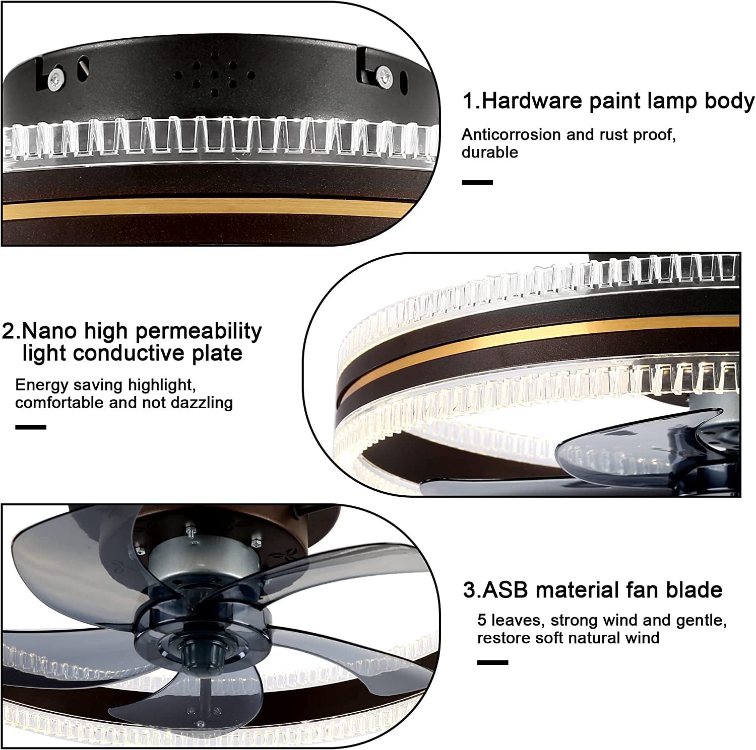 Ventilateur de plafond domestique avec éclairage intégré et pales invisibles