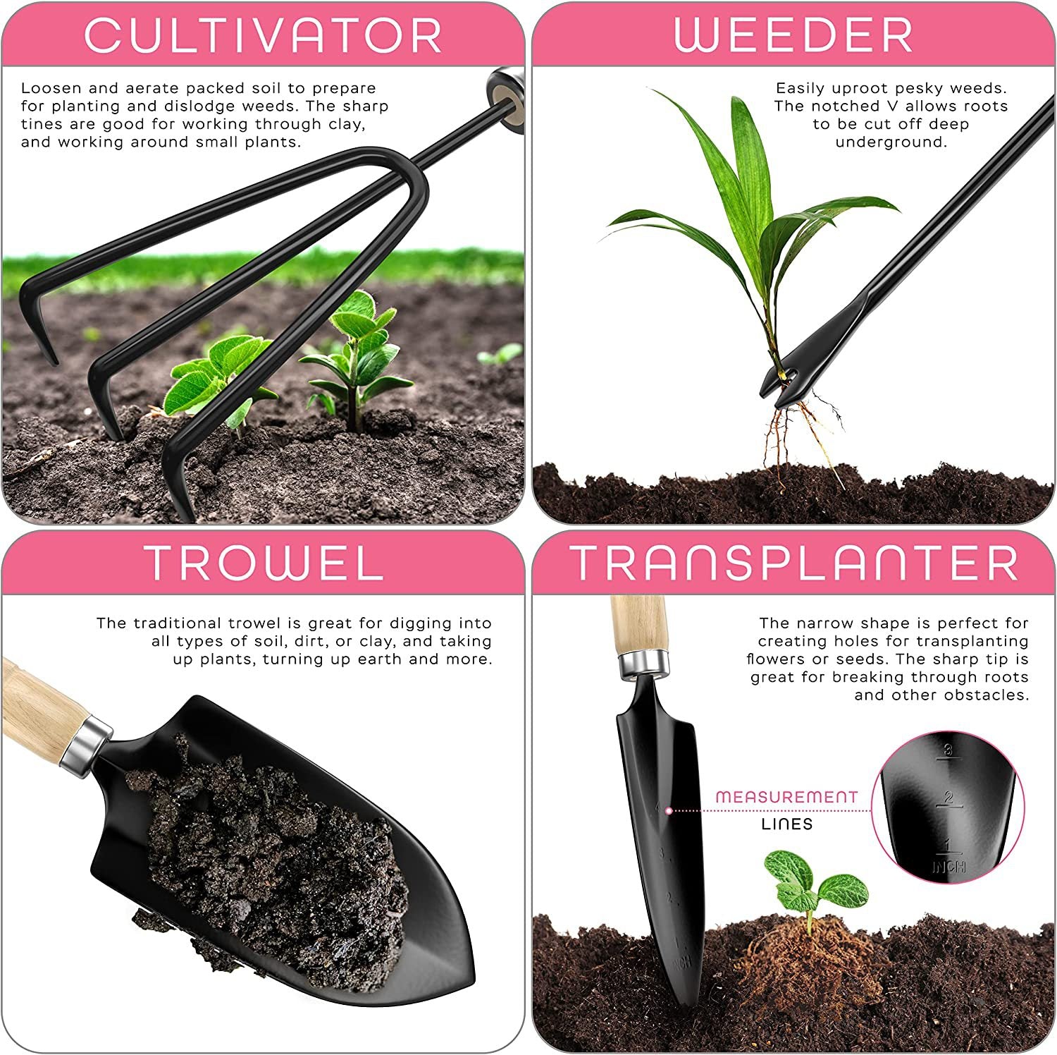 Kit d’Outils de Jardinage en Acier Inoxydable