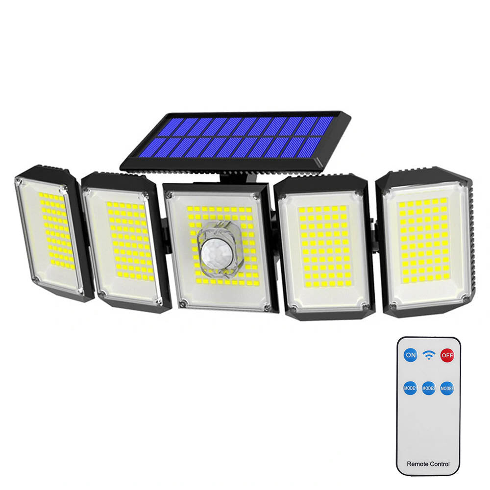 Lampe solaire orientable à 5 panneaux, 300 LEDs