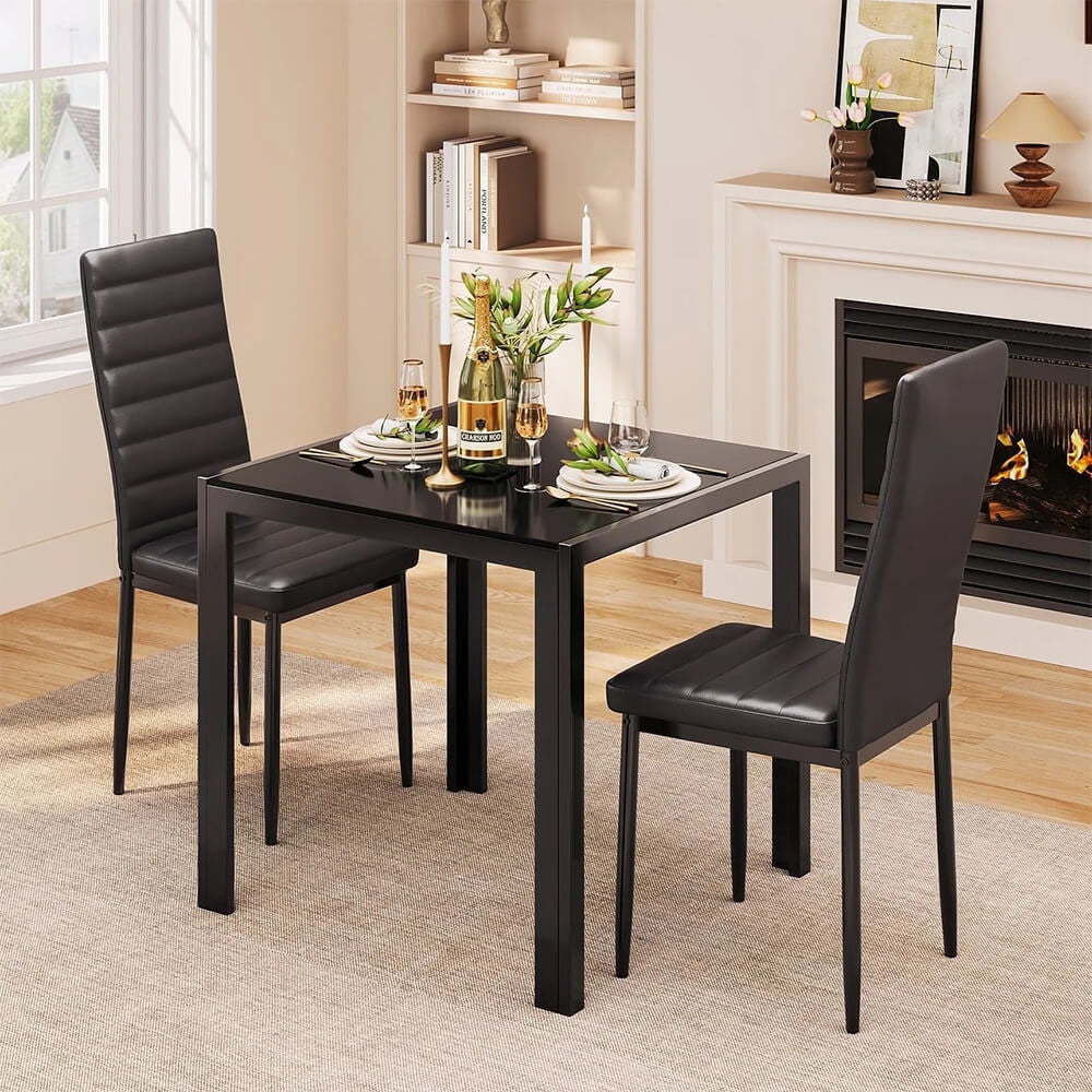 Ensemble repas chaises 2 places avec table en verre