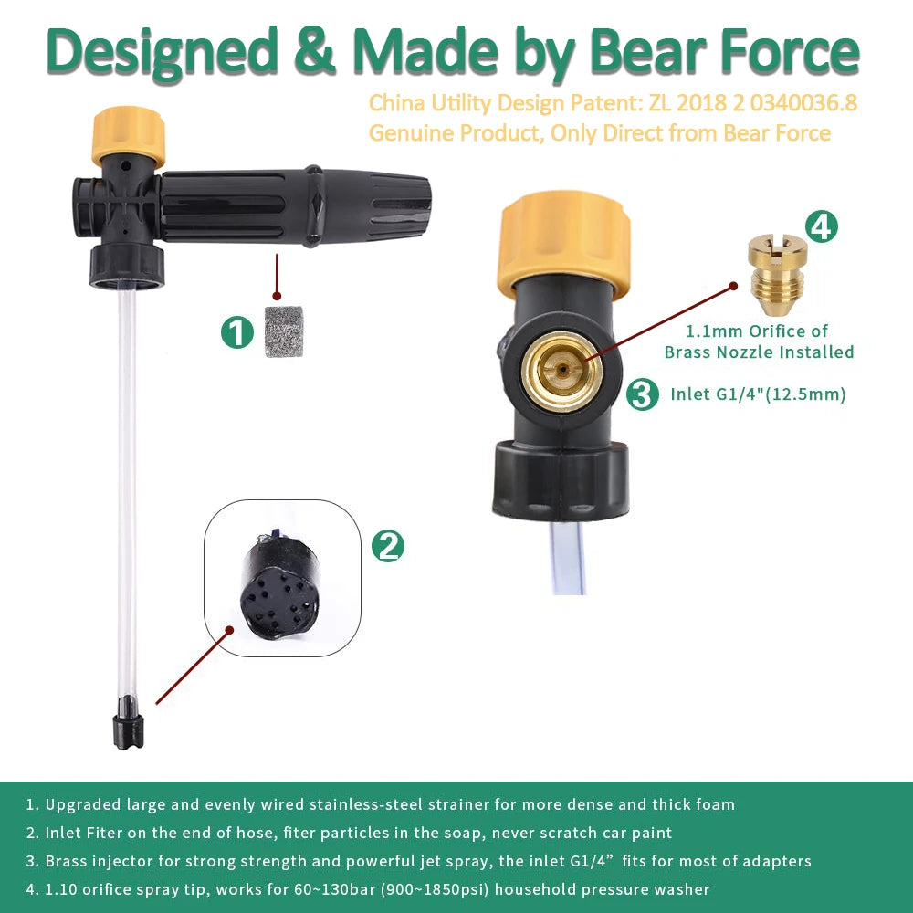 Lance mousse pour nettoyeur haute pression, buse moussante, canon à mousse, pistolet à savon compatible avec Ryobi, Karcher, Huter, Makita