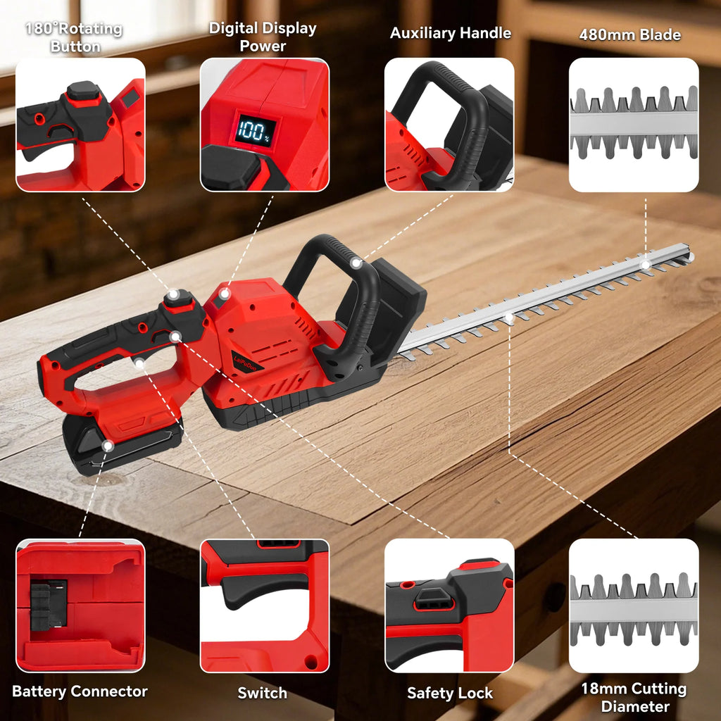 Taille-haies électrique sans balais 3000 tr/min, sans fil et portable, coupe-buissons, tondeuse à gazon, outils de jardin et de cour — compatible avec batterie Milwaukee 18 V
