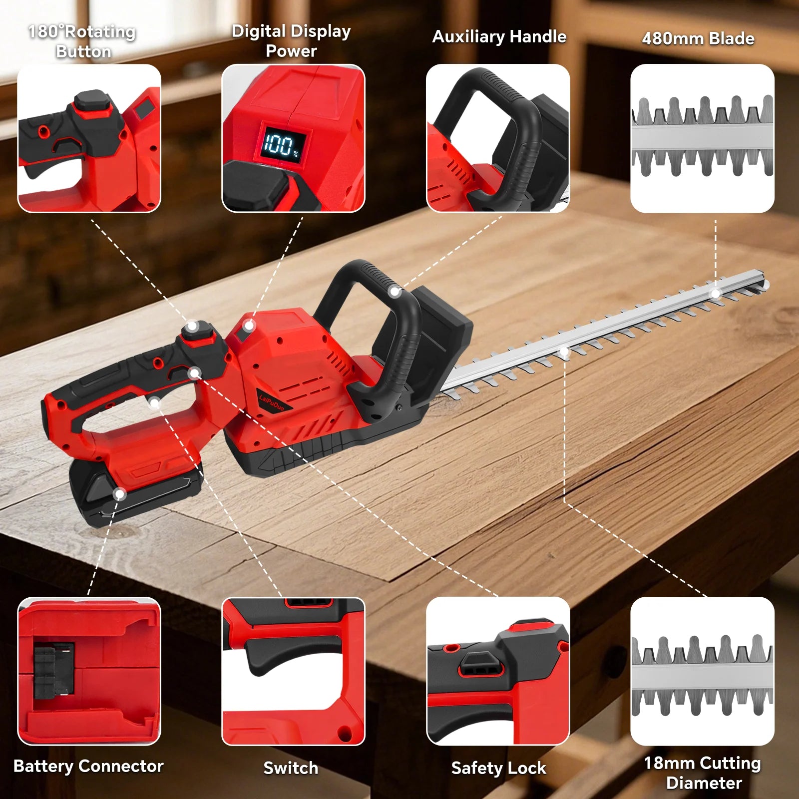 Taille-haies électrique sans balais 3000 tr/min, sans fil et portable, coupe-buissons, tondeuse à gazon, outils de jardin et de cour — compatible avec batterie Milwaukee 18 V