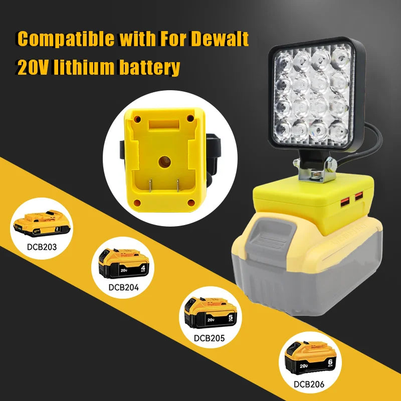 Lampe LED pour DeWalt, Milwaukee, Makita, Bosch — Projecteur sur batterie 18V pour travail extérieur, pêche, usage portatif et d'urgence (lampe-outil)
