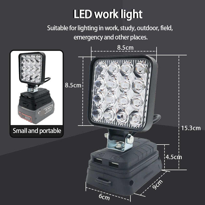 Lampe LED pour DeWalt, Milwaukee, Makita, Bosch — Projecteur sur batterie 18V pour travail extérieur, pêche, usage portatif et d'urgence (lampe-outil)