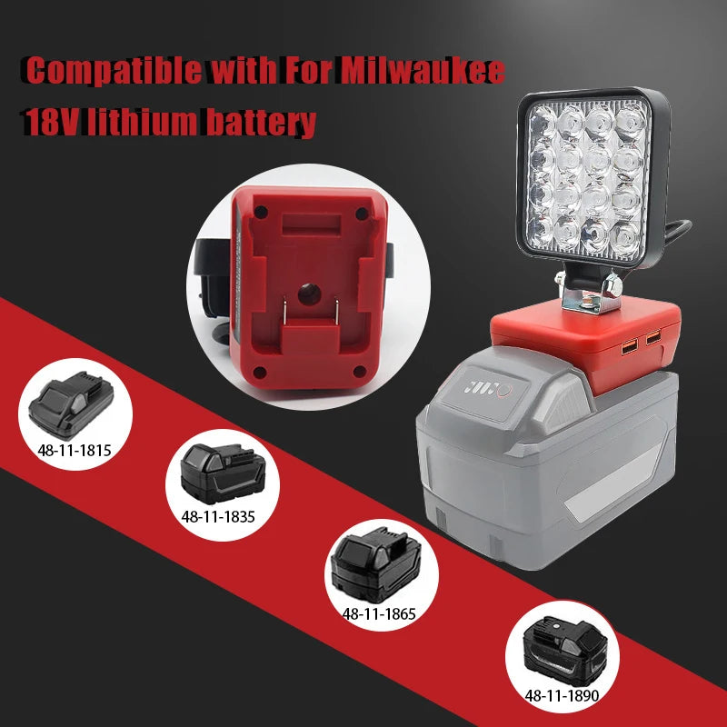 Lampe LED pour DeWalt, Milwaukee, Makita, Bosch — Projecteur sur batterie 18V pour travail extérieur, pêche, usage portatif et d'urgence (lampe-outil)