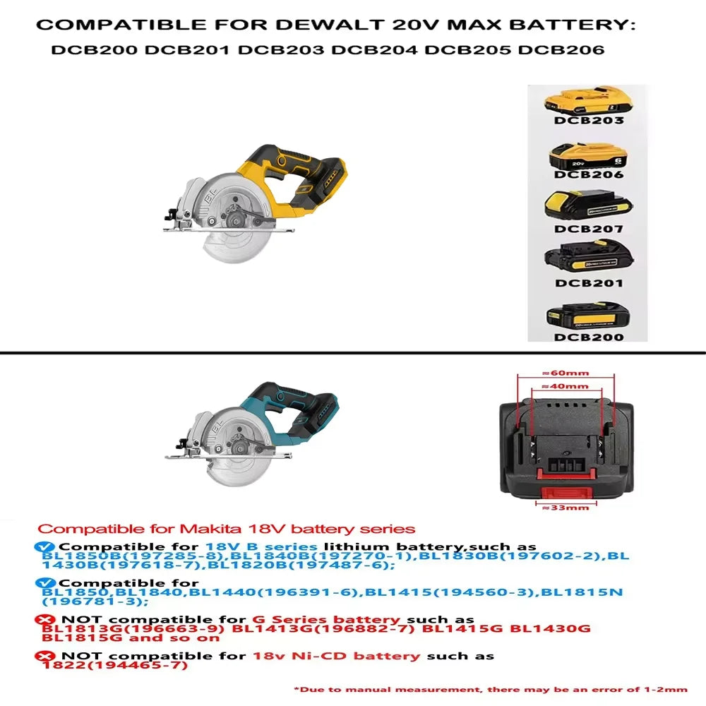 Scie circulaire électrique 5,5" sans balais à rotor externe, sans fil, haute puissance — compatible avec batterie DEWALT 18 V