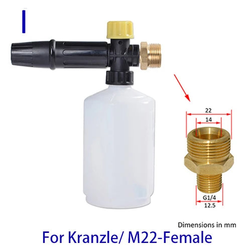 Lance mousse pour nettoyeur haute pression, buse moussante, canon à mousse, pistolet à savon compatible avec Ryobi, Karcher, Huter, Makita