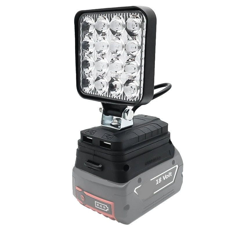 Lampe LED pour DeWalt, Milwaukee, Makita, Bosch — Projecteur sur batterie 18V pour travail extérieur, pêche, usage portatif et d'urgence (lampe-outil)