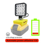 Lampe LED pour DeWalt, Milwaukee, Makita, Bosch — Projecteur sur batterie 18V pour travail extérieur, pêche, usage portatif et d'urgence (lampe-outil)