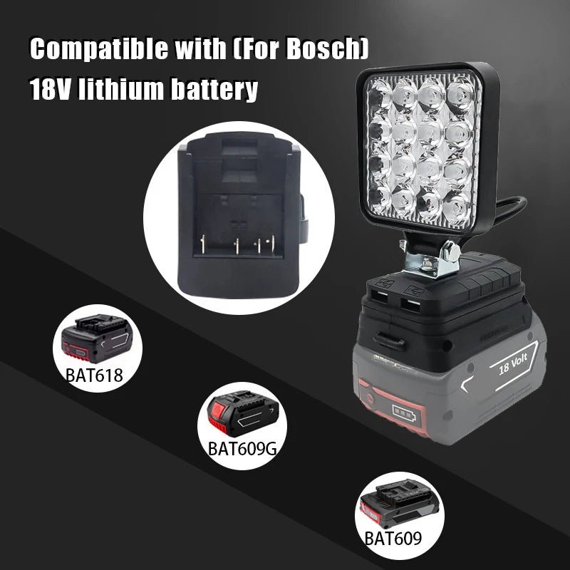 Lampe LED pour DeWalt, Milwaukee, Makita, Bosch — Projecteur sur batterie 18V pour travail extérieur, pêche, usage portatif et d'urgence (lampe-outil)