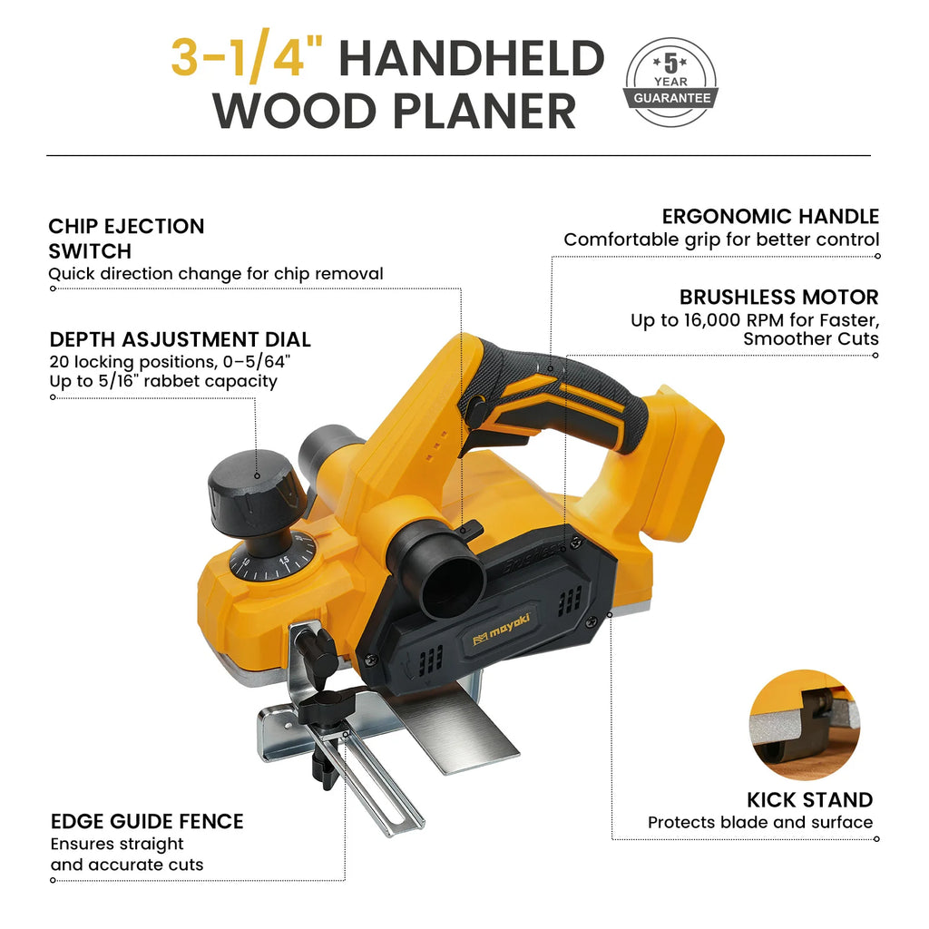 Rabot sans fil portatif compatible avec les batteries DeWalt 18V/20V, rabot électrique à moteur brushless pour la coupe du bois (outil seul)