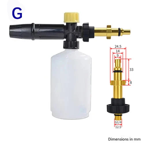 Lance mousse pour nettoyeur haute pression, buse moussante, canon à mousse, pistolet à savon compatible avec Ryobi, Karcher, Huter, Makita