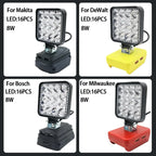 Lampe LED pour DeWalt, Milwaukee, Makita, Bosch — Projecteur sur batterie 18V pour travail extérieur, pêche, usage portatif et d'urgence (lampe-outil)