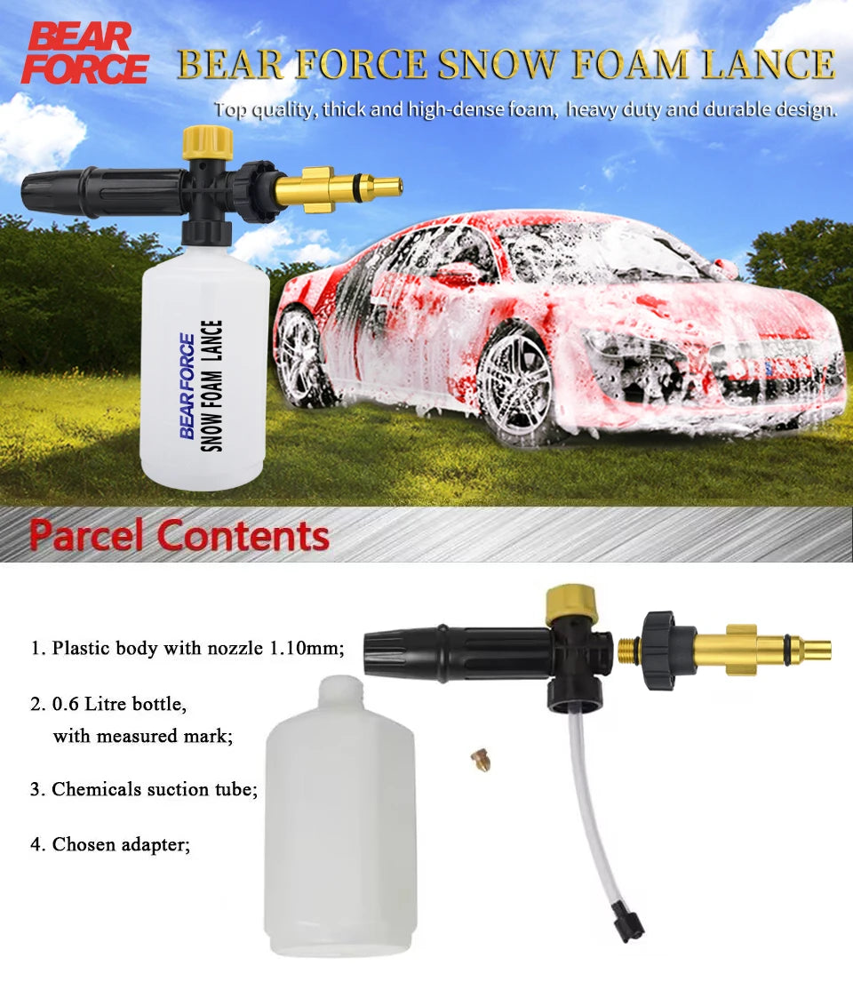 Lance mousse pour nettoyeur haute pression, buse moussante, canon à mousse, pistolet à savon compatible avec Ryobi, Karcher, Huter, Makita