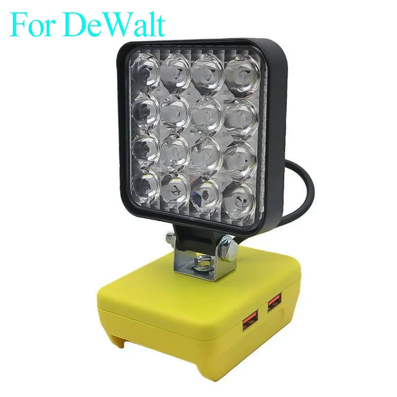 Lampe LED pour DeWalt, Milwaukee, Makita, Bosch — Projecteur sur batterie 18V pour travail extérieur, pêche, usage portatif et d'urgence (lampe-outil)