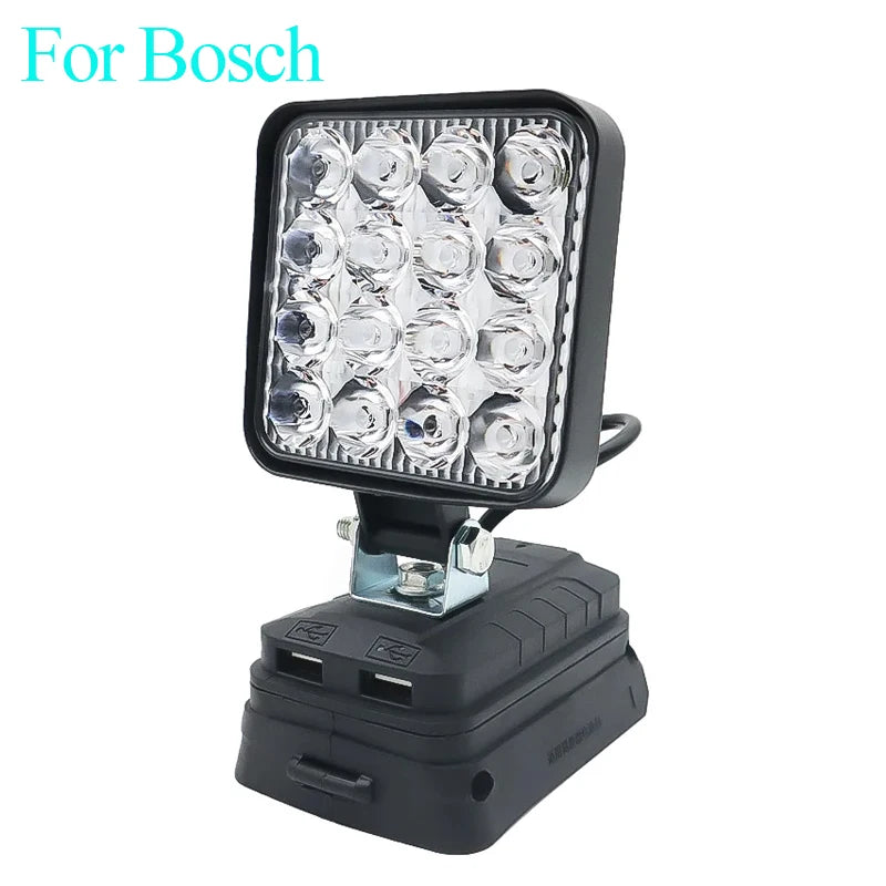Lampe LED pour DeWalt, Milwaukee, Makita, Bosch — Projecteur sur batterie 18V pour travail extérieur, pêche, usage portatif et d'urgence (lampe-outil)