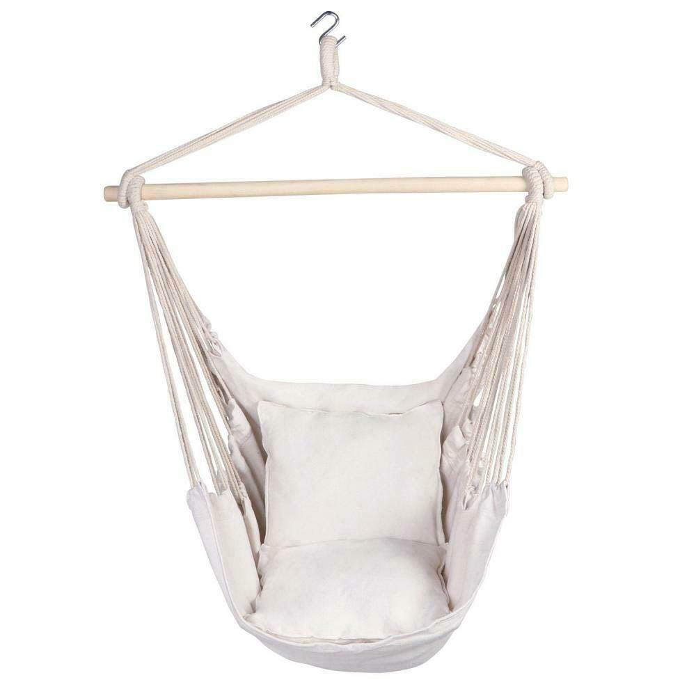 Fauteuil suspendu avec coussin - blanc cassé - 1