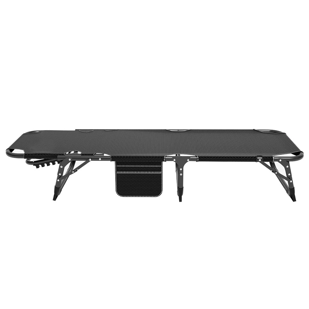 Lit de camping pliant avec appuie-tête réglable et matelas bicolore