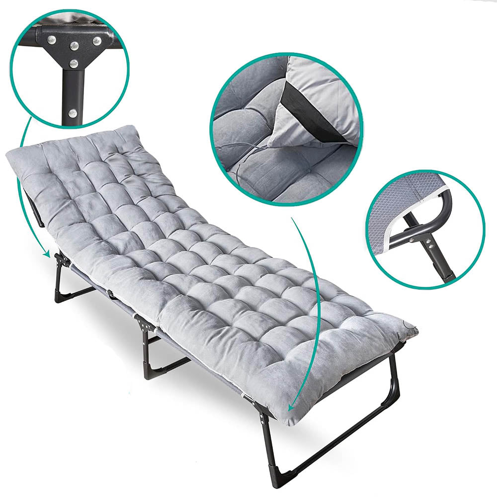 Lit de camping pliant avec appuie-tête réglable et matelas bicolore