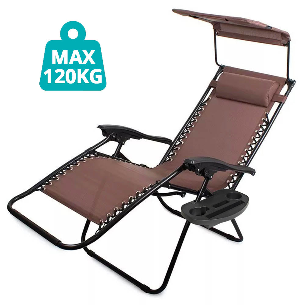 Chaise zéro gravité avec pare-soleil et porte-gobelet, 2 pièces, plusieurs coloris - marron - 2