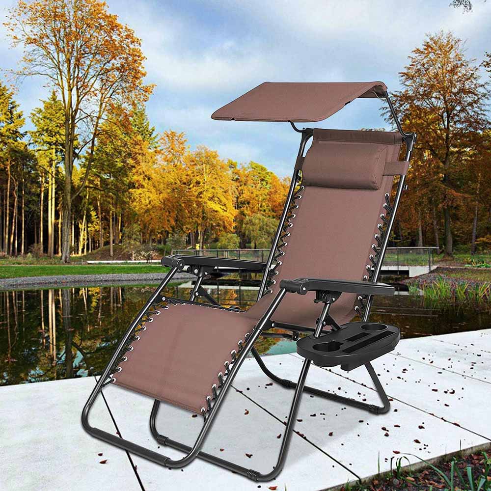 Chaise zéro gravité avec pare-soleil et porte-gobelet, 2 pièces, plusieurs couleurs - marron - 1