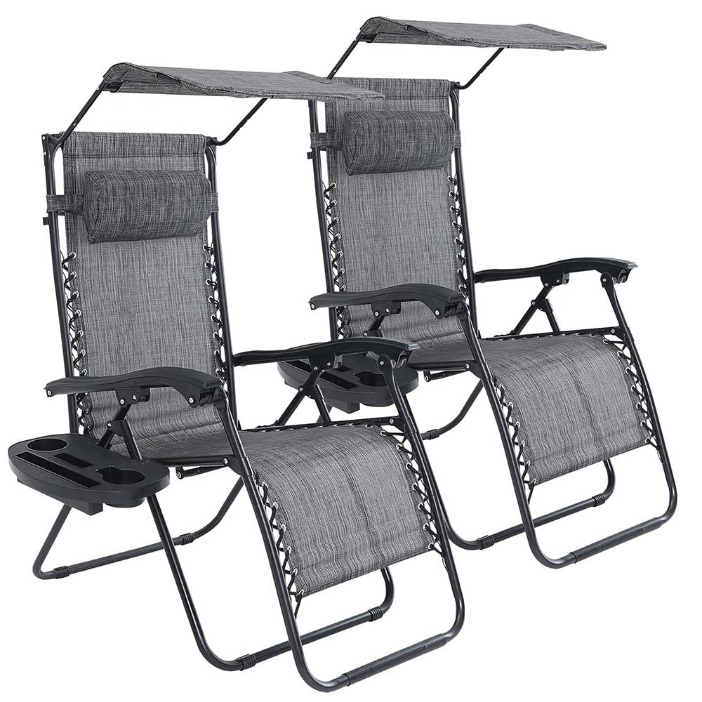 Chaise zéro gravité avec pare-soleil et porte-gobelet, 2 pièces, plusieurs coloris - gris - 0