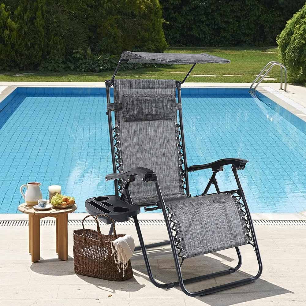 Chaise zéro gravité avec pare-soleil et porte-gobelet, lot de 2, plusieurs couleurs - gris - 1